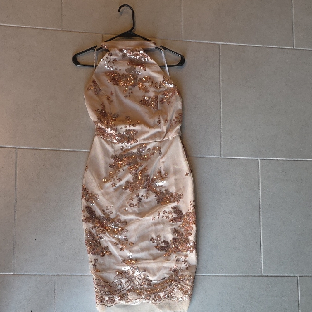 Missguided Rose Gold Sequin Backless Dress